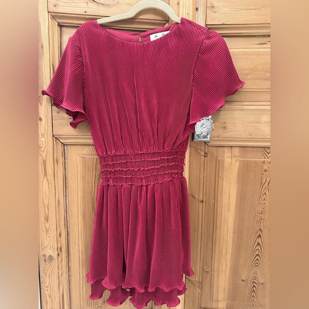 She + Sky Fuchsia Pleated Dress
